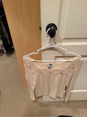 Crochet Yoke Lightweight Top - Cream